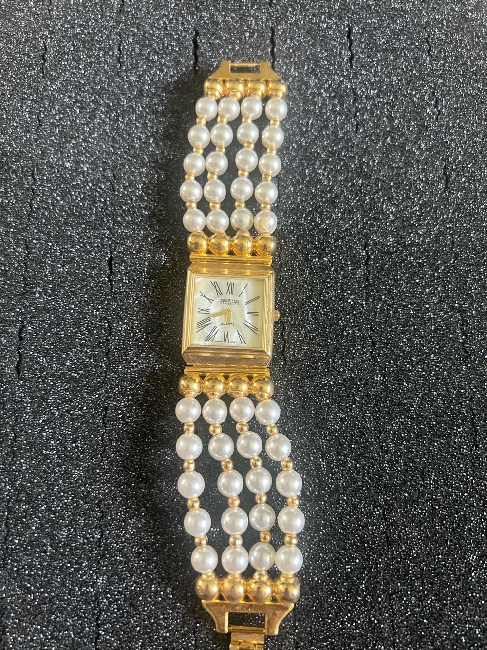 Vintage Joan Rivers Faux Pearl Gold Tone Wrist Watch